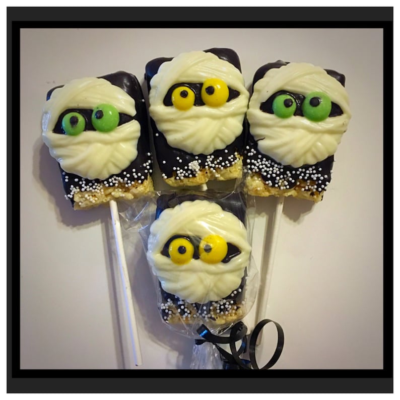 Halloween mummy chocolate covered rice krispie treat pops Set of 12 Halloween chocolates image 1