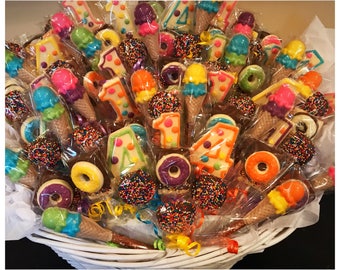 First Birthday, rainbow Birthday Chocolate Basket- any age available, COMMACK  pickup only