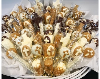 Baptism, Communion, Christening, Religious Chocolate Basket- COMMACK pickup or treats only shipping