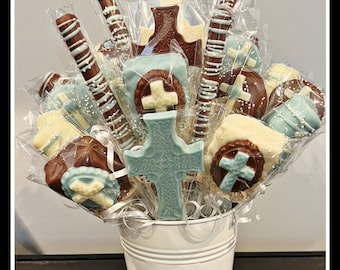 Baptism, Communion, Christening, Religious Chocolate Basket- COMMACK Pickup or treats only shipping