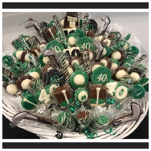 Golf themed chocolate basket, Golf favors, commack pickup for basket, treats only shipping