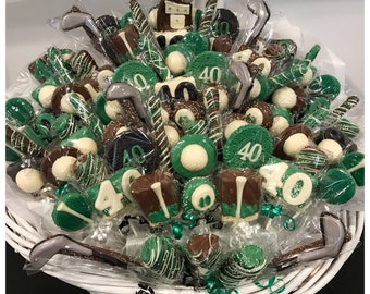 Golf themed chocolate basket, Golf favors, commack pickup for basket, treats only shipping