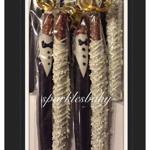 Bride and Groom Chocolate Covered Pretzels 12 Sets, 24 Pretzels image 4