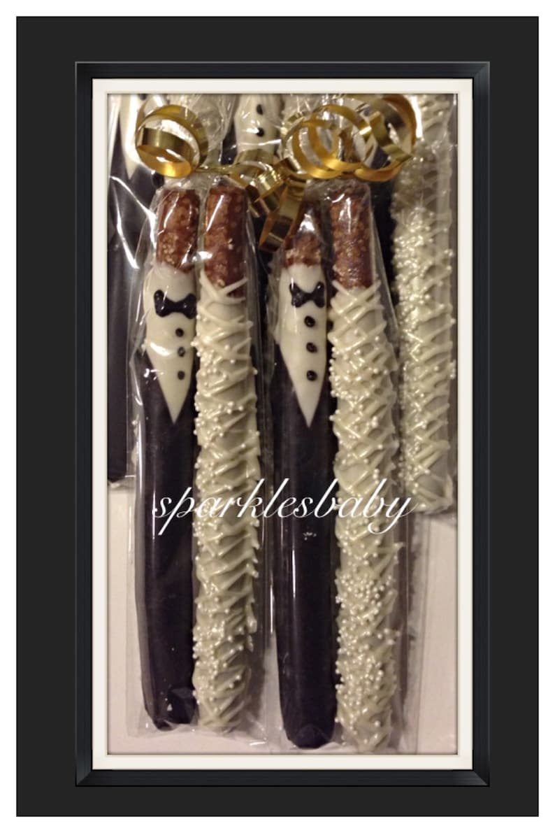 Bride and Groom Chocolate Covered Pretzels 12 Sets, 24 Pretzels image 4