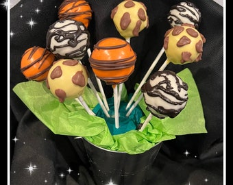 Safari cake pops, safari themed cakepops, 24 safari cake pops, zebra cake pop, tiger cake pop, giraffe cake pop