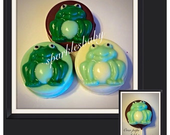 Frog Chocolate Covered Oreos - Set of 12 Frog Baby Shower Custom Chocolate Oreos