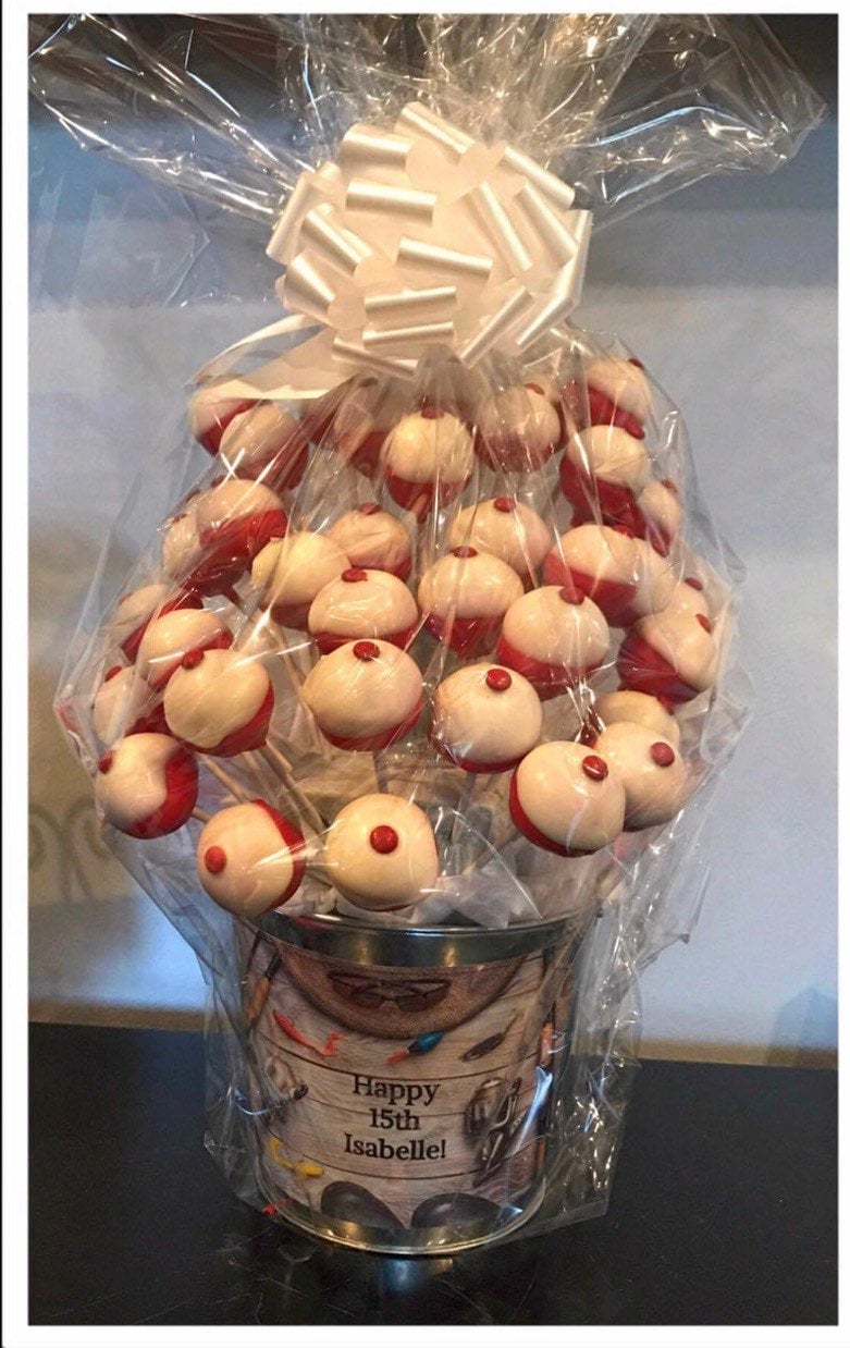 Fishing Bobber Cake pops, 24 Fish themed cake pops, fish cake pops