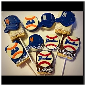 Baseball Team Chocolate covered oreos or Rice krispie treat pops