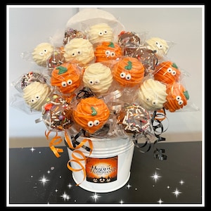 Halloween Cake pops, halloween, pumpkin cake pops, mummy cake pops, fall cake pops, halloween cake pop gift basket