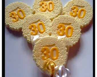 30th birthday chocolate or anniversary customized chocolate lollipop favors  40th 50th 60th 70th also available