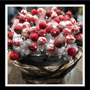 Halloween Cake pops, eyeball cake pops, spooky cake pops, halloween cake pop gift basket