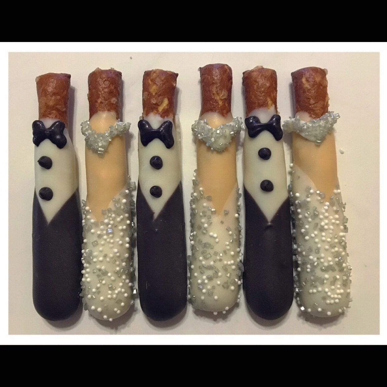 Bride Groom Wedding Chocolate Covered Small Pretzels Set Of 12 2