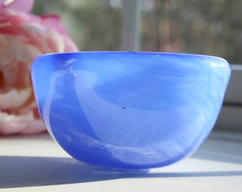 Hand Blown Glass Bowl: Dutch Blue Double-Walled Candy Dish