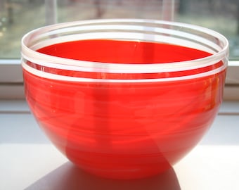 Hand Blown Glass Serving Bowl: Red and White Centerpiece