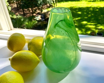 Hand Blown Glass Vase: Green Leaf Teardrop Design