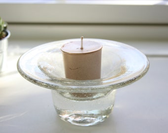 Hand Blown Glass Votive: Seeded Glass Candle Holder
