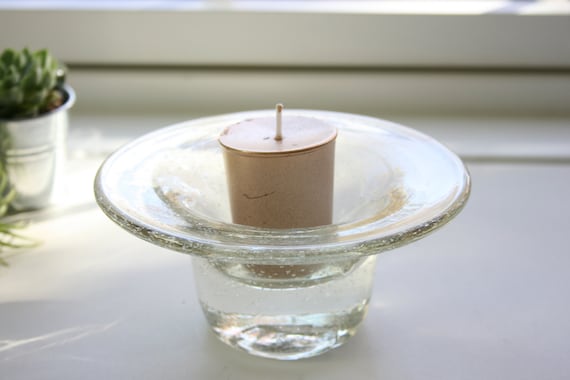 Hand Blown Glass Votive: Seeded Glass Candle Holder