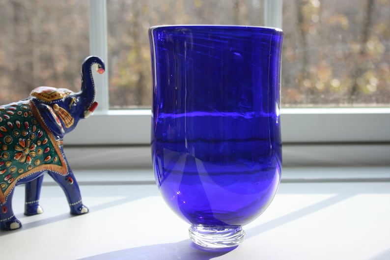 Deep Royal Blue Candle Holder Lighting StudioAtPennyLane Minimalist Hand Blown Glass Votive Cobalt Blue Tulip Vase Boho Handblown