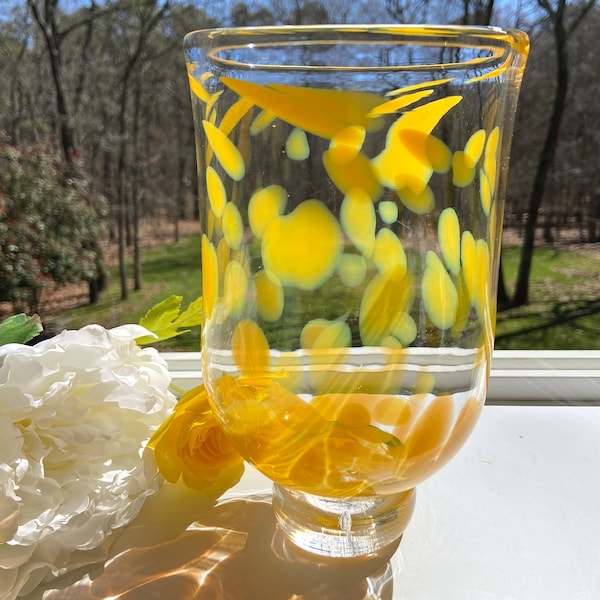 Hand Blown Glass Votive, Tulip Vase, Candle Holder, Sunny Yellow, Handblown, Colorful, Boho, StudioAtPennyLane, Lighting, Yellow Speckled