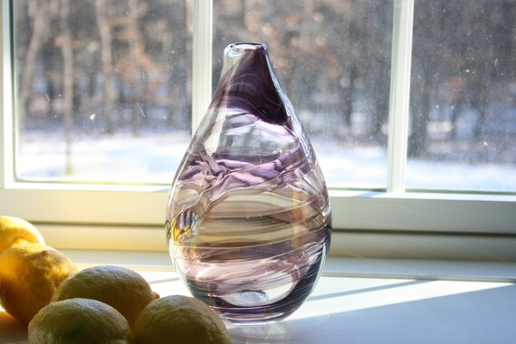 Hand Blown Glass Vase Amethyst Purple Swirl Wrap Teardrop Etsy