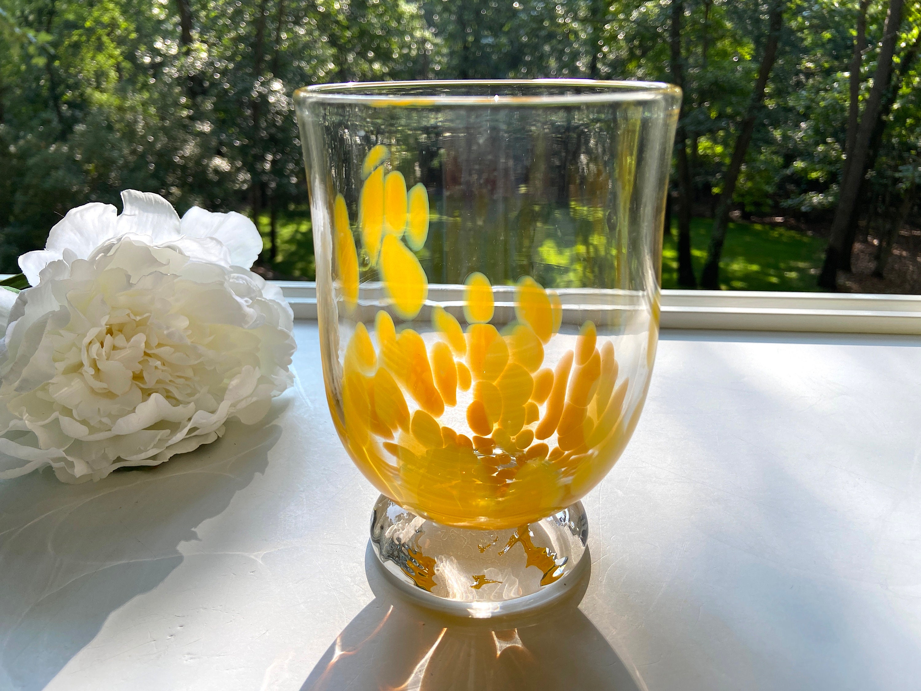 手吹きガラスキャンドルホルダー：サニーイエローチューリップ花瓶