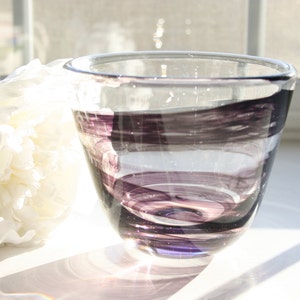 Hand Blown Glass Votive, Hurricane Light, Bowl in Amethyst Purple, Swirl Wrap Glass Bowl, Modern, Minimalist, The Studio at Penny Lane