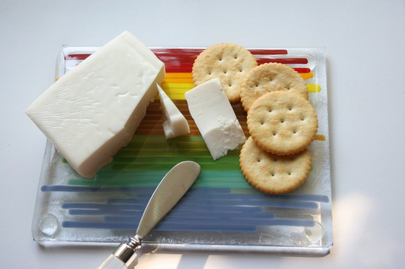 Fused Glass Cheese Platter Small Plate, Multi-Color Striped Glass, Modern, Fresh, Minimalist, Tableware, Serving Plate, StudioAtPennyLane image 5