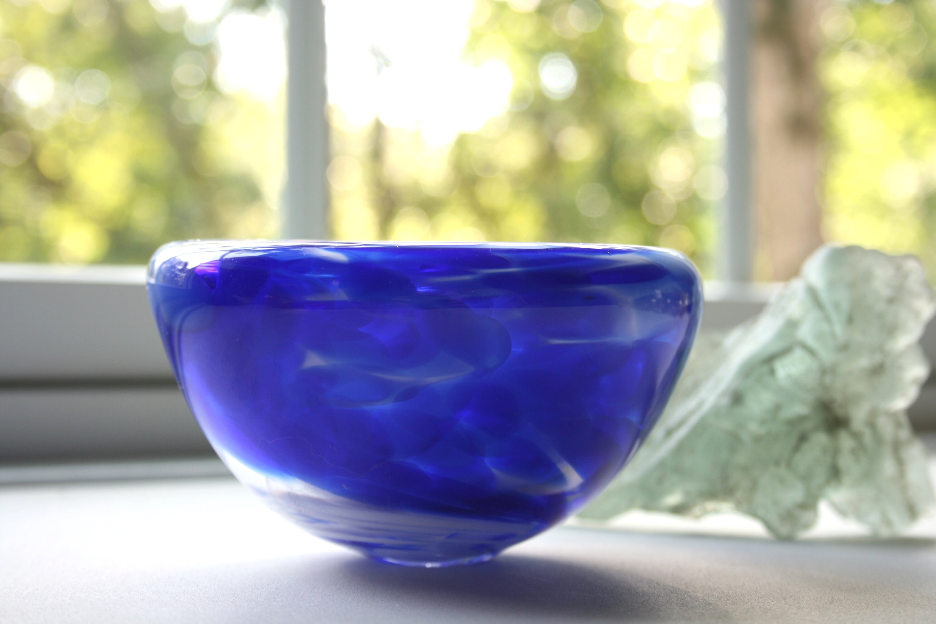 Hand Blown Glass Bowl Small Bowl Cobalt Blue and White Etsy