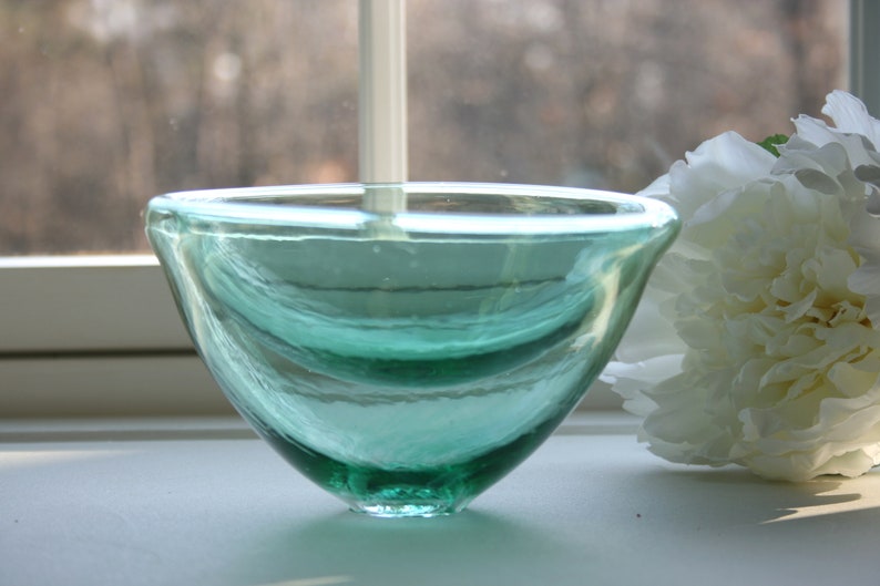 Hand Blown Glass Bowl Tall Bowl Shallow Bowl Light Emerald Etsy