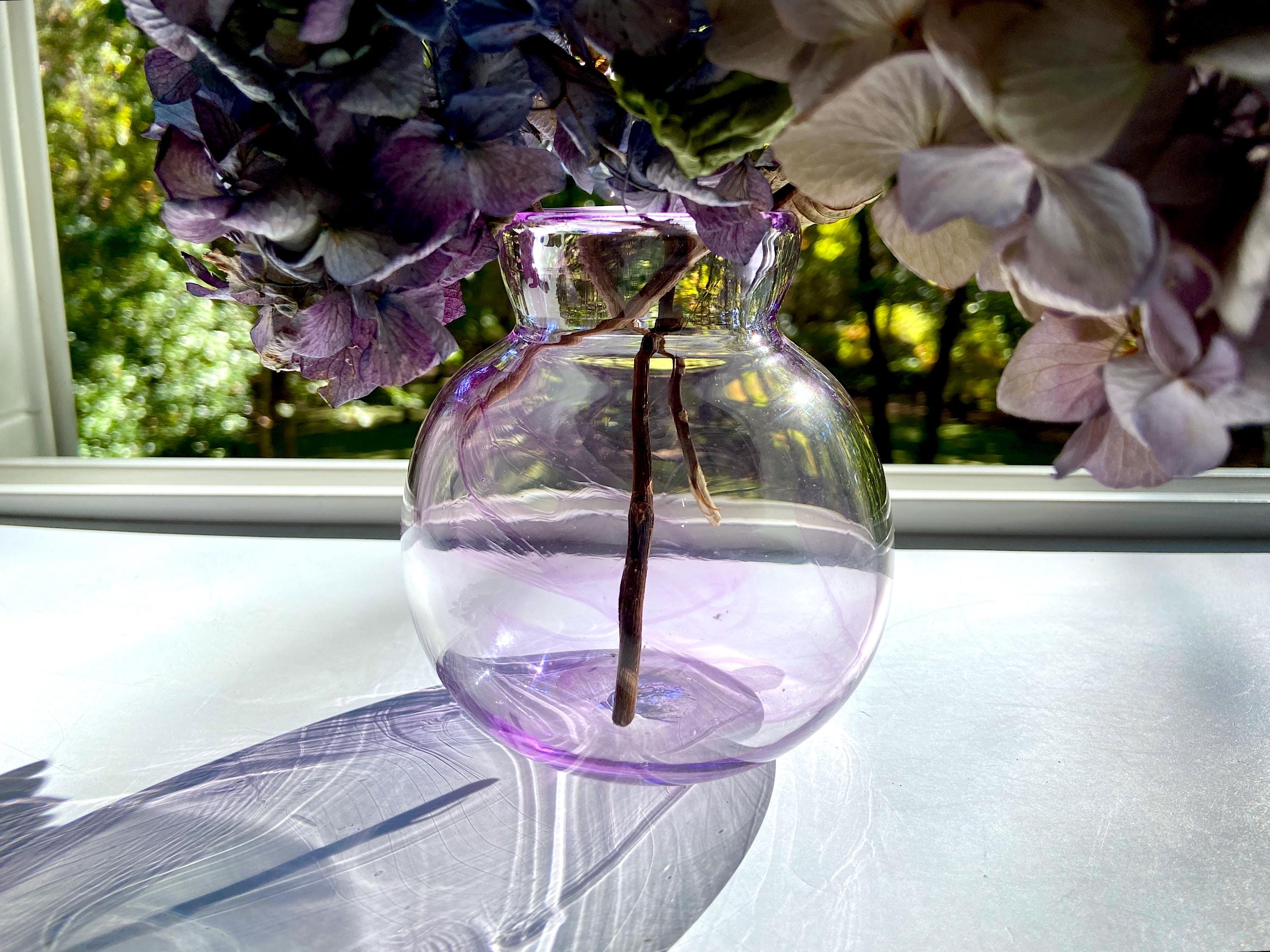 手吹きガラスの花瓶：紫色の渦巻き模様の抽象芸術 - Etsy 日本