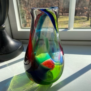 Hand Blown Glass Vase, Multi Color Swirl Vase, Recycled Vase, Unique, Abstract, Upcycled Glass, StudioAtPennyLane, Handblown, Repurposed