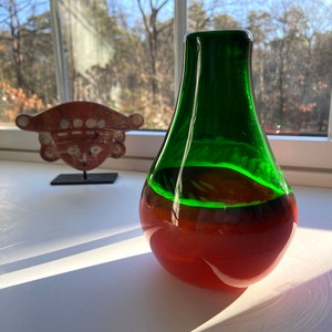 Hand-Blown Glass Vase, Pastel Blue Emerald Green Swirl, Bubble Vase, Handblown, Boho Chic, Beach Decor, StudioAtPennyLane, Abstract Pattern