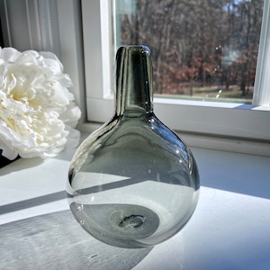 Hand Blown Glass Vase, Transparent Light Grey, Squat Vase, Handblown, Gray, Genie Vase, Minimalist, StudioAtPennyLane, Fresh, Classic, Roman