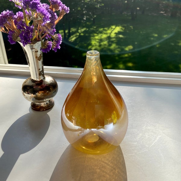 Hand-Blown Glass Bud Vase, Iridescent Amber Gold Vase, Handblown, StudioAtPennyLane, Luster, Luminescent, Boho Chic, Iridescent, Home Decor