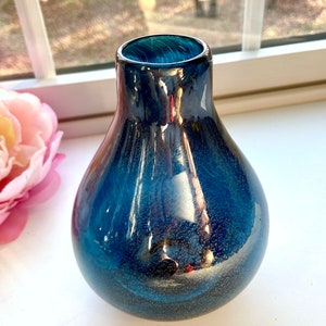 Deep Blue Bud Vase , Handblown Glass, Hand Blown Vase, Pretty Blue Vase, StudioAtPennyLane, Boho Chic, Minimalist, Spring Vase, DISCOUNTED