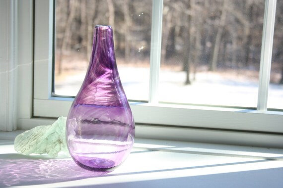 Hand Blown Glass Vase Tall Long Neck Vase Amethyst Purple Etsy