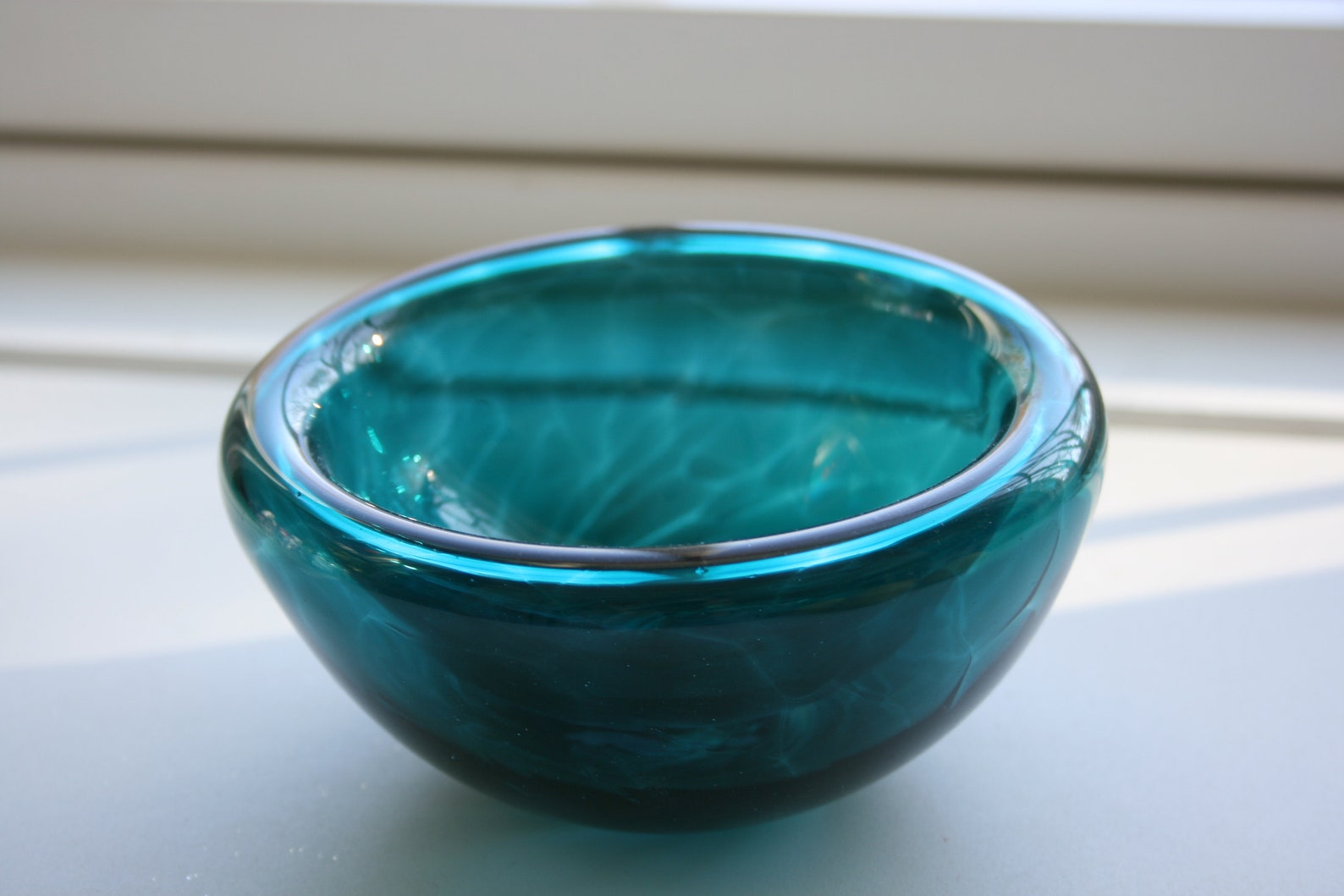 Hand Blown Glass Bowl Small Bowl Teal Blue Green Handblown Etsy
