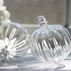 Hand Blown Glass Ornament, Clear, Glass Orb, Glass Sphere, Christmas Tree, Xmas, Gazing Ball, Globe, Sun Catcher, Textured Globe, Handblown