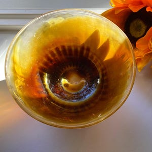 Hand Blown Glass Pedestal Bowl, Tableware, Matte Dark Amber Gold, Shabby Chic, Fluted Footed Bowl, Hand-blown, Fruit Bowl, DISCOUNTED, Gift