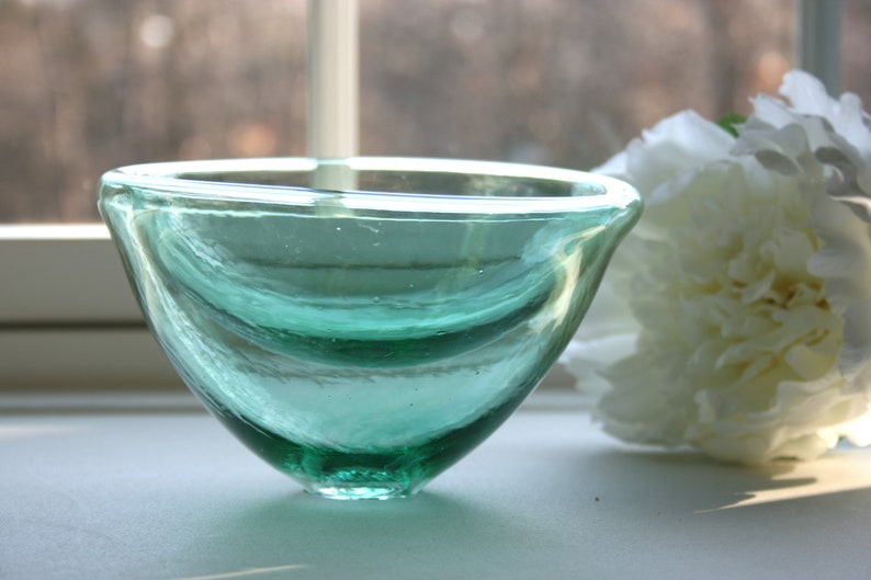 Hand Blown Glass Bowl Tall Bowl Shallow Bowl Light Emerald Etsy