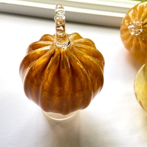 Hand Blown Glass Ornament, Iridescet Amber Gold, Glass Orb, Sphere, Christmas Tree, Xmas Ball, Globe, Sun Catcher, Ridged Globe, Handblown
