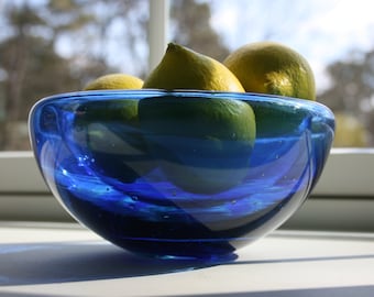 Hand Blown Glass Bowl, Medium Bowl, Blue Green, Handblown, Studio at Penny Lane, Glassware, Serving Bowl, Tableware, Boho Chic, Modern Bowl