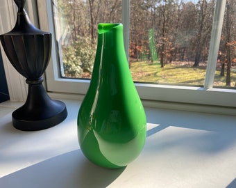 Hand Blown Glass Vase, Tall Vase, Deep Green, Kelly Green Bottle,  Minimalist, Handblown, The Studio at Penny Lane,  Unique Vase, Boho Chic