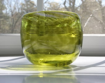 Hand Blown Glass Bowl: Olive Green Petite Decorative Bowl