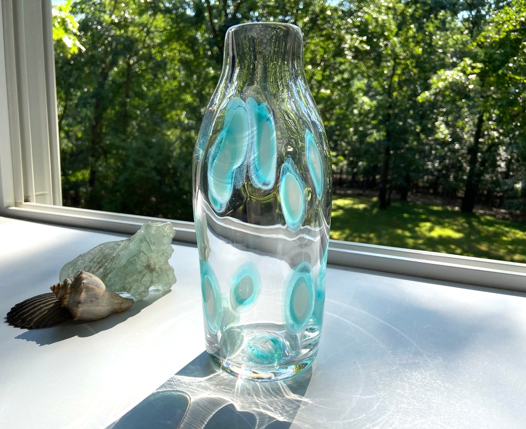 Murrine Pattern Hand Blown Glass Vase: Turquoise Murrine Pattern, Boho Decor - Etsy