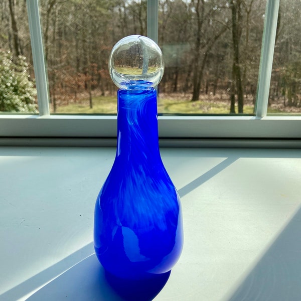 Lapis Blue Bottle, Bud Vase , Handblown Glass, Hand Blown Bottle, StudioAtPennyLane, Boho Chic, Minimalist, Spring Vase, Vibrant Glass Vase