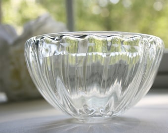Hand Blown Glass Bowl: Clear Ridged Texture, Studio Glassware
