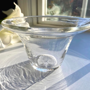 Hand Blown Glass Votive, Glass Candle Holder, Handblown, Clear Glass, The Studio at Penny Lane, Lighting, Unique Gift, Lotus Flower Engraved