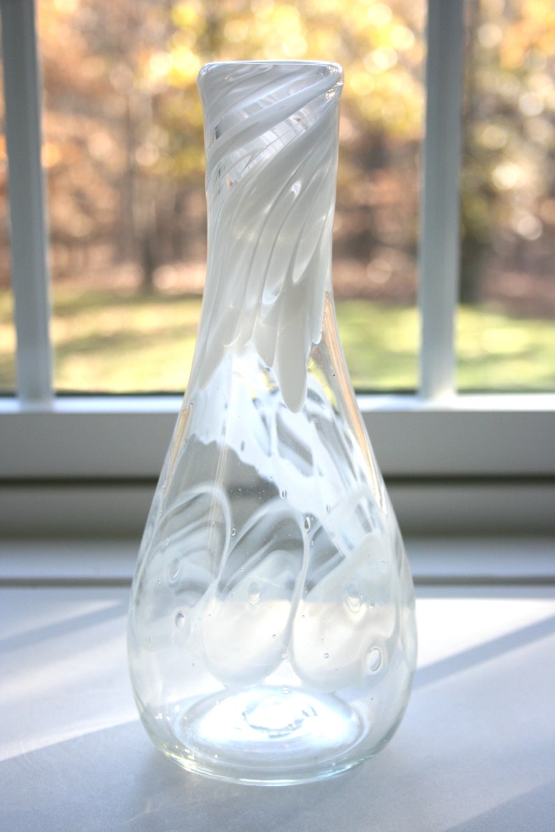 Hand Blown Glass Vase Clear and White Opaque White Swirl Etsy