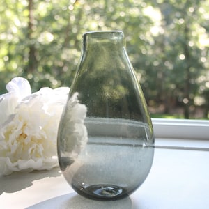 Hand Blown Glass Vase, Transparent Light Grey, Neutral Vase, Handblown, Gray, Genie Vase, Minimalist, StudioAtPennyLane, Classic, Boho Chic
